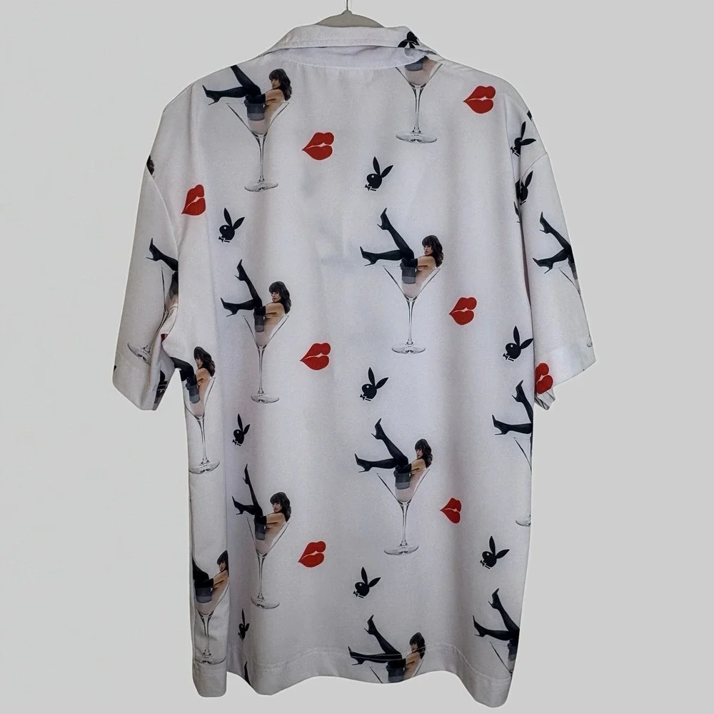 Playboy by Culture Kings Party Cocktail Shirt Size Large Relaxed Fit Camp Collar - Picture 5 of 12